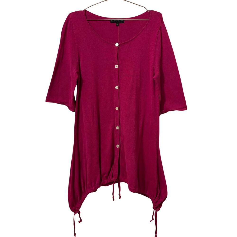 Bryn Walker Raspberry Cotton Knit Lagenlook Drawstring Hem Tunic Length Top S